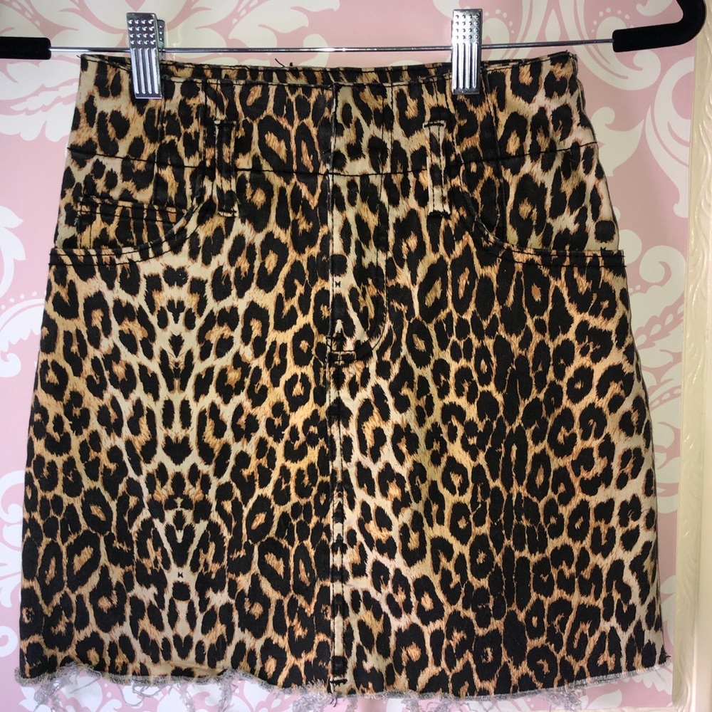 Cheetah leopard print denim jean mini skirt